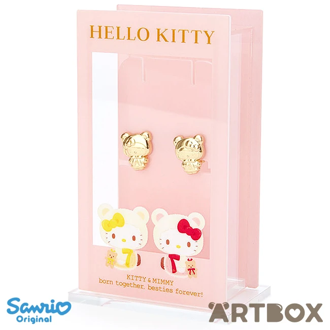 SANRIO Hello Kitty & Mimmy Bear Cape Gold Plated Non-Pierce Earrings 1 SANRIO Hello Kitty & Mimmy Bear Cape Gold Plated Non-Pierce Earrings