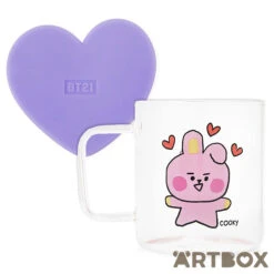 No Brand BT21 Baby Cooky Sketch Glass Mug & Coaster Set