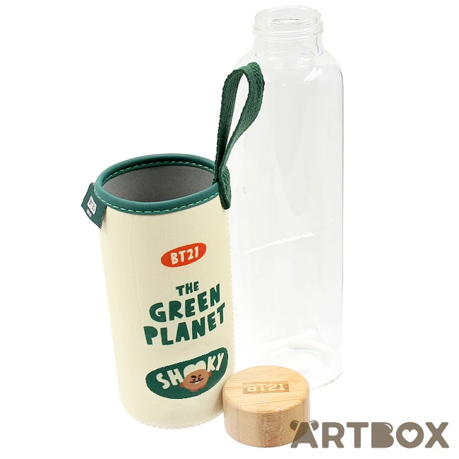 No Brand BT21 Shooky Green Planet Glass Water Bottle 2 No Brand BT21 Shooky Green Planet Glass Water Bottle - Image 2