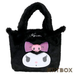 SANRIO Kuromi Face Design Faux Fur Style Plush Handbag