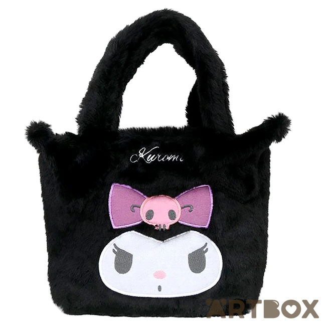 SANRIO Kuromi Face Design Faux Fur Style Plush Handbag 1 SANRIO Kuromi Face Design Faux Fur Style Plush Handbag