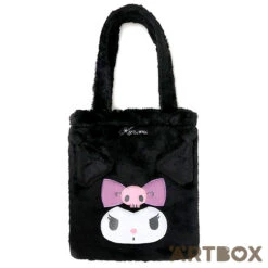 SANRIO Kuromi Face Design Faux Fur Style Plush Tote Bag