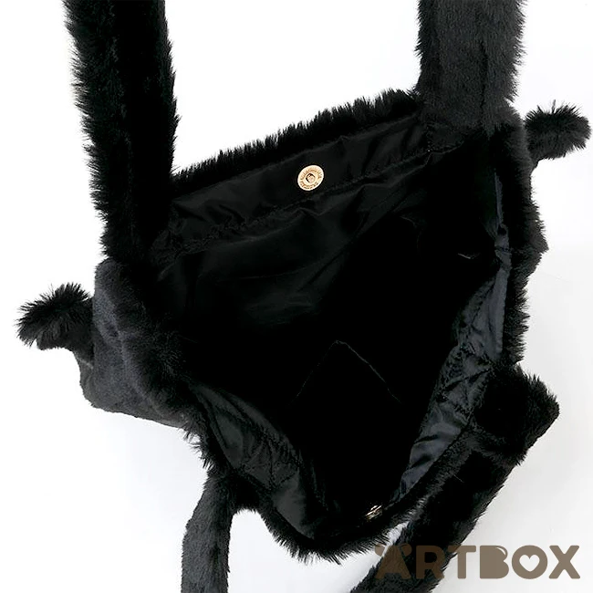 SANRIO Kuromi Face Design Faux Fur Style Plush Tote Bag 3 SANRIO Kuromi Face Design Faux Fur Style Plush Tote Bag - Image 3
