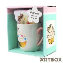 No Brand Pusheen The Cat Cupcake Mug And Socks Gift Set -Fashion Gift Shop Pusheen Sock Mug White Cupcake 3 650